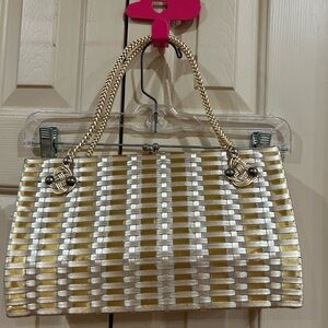 Gold and White Woven Handbag